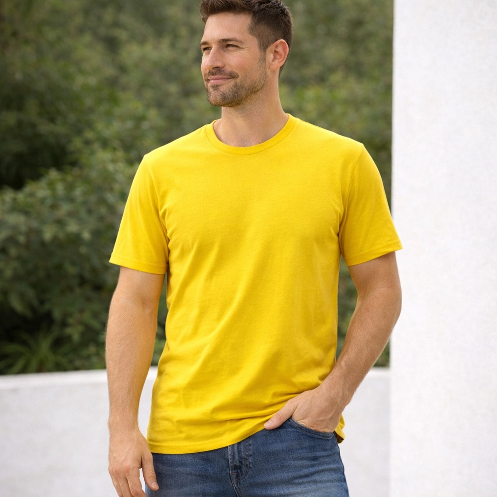 Marine Layer Yellow Crewneck T-Shirt Men’s L Soft Pima Cotton Casual Tee